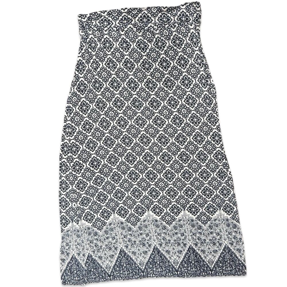 Max Studio Blue White Moroccan Greek Stretchy Jersey Foldover Midi Skirt size XL
